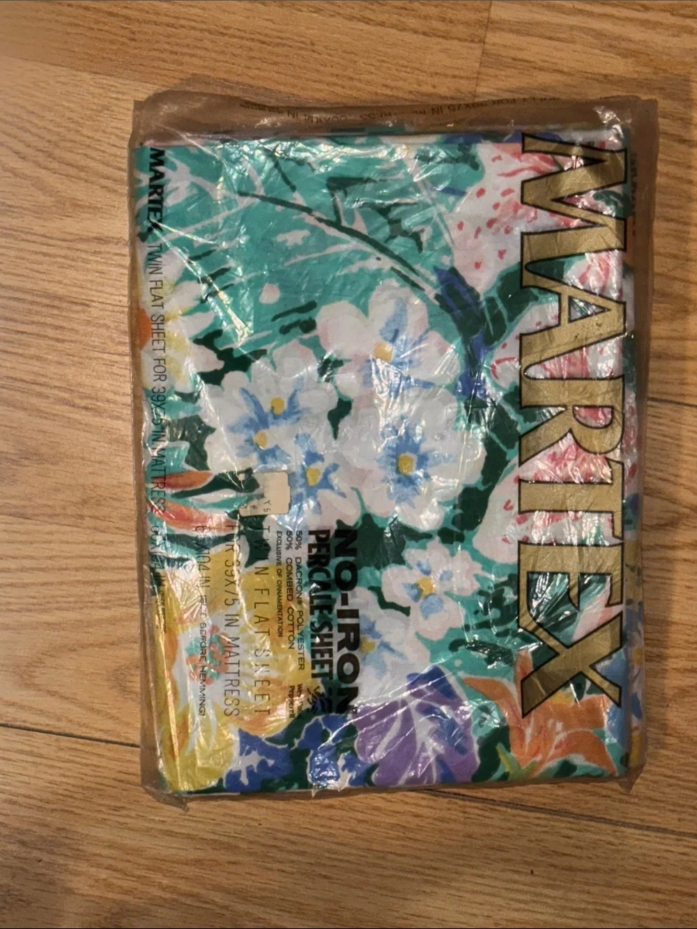 Vintage Martex Waverly Floral Cotton Sheet Set in Teal and White